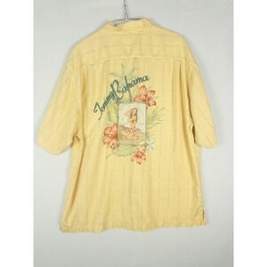 Tommy Bahama 100% Silk Camp Shirt Mens L Yellow Geometric‎ Resort Coastal
